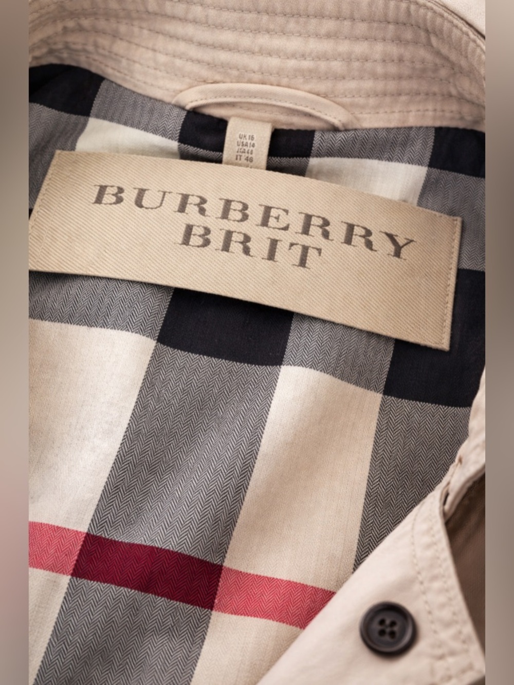 Burberry Brit Trench Coat Beige Nova Check Lined Belted US 14 UK 16 - Picture 7 of 17